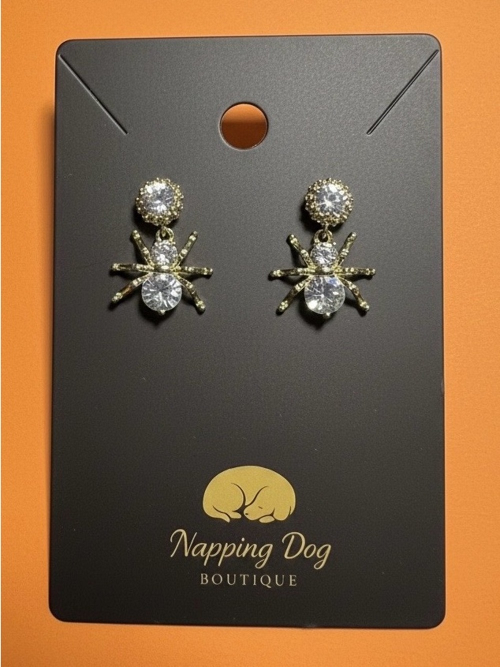 Gold Crystal Spider Drop Earrings - Gold